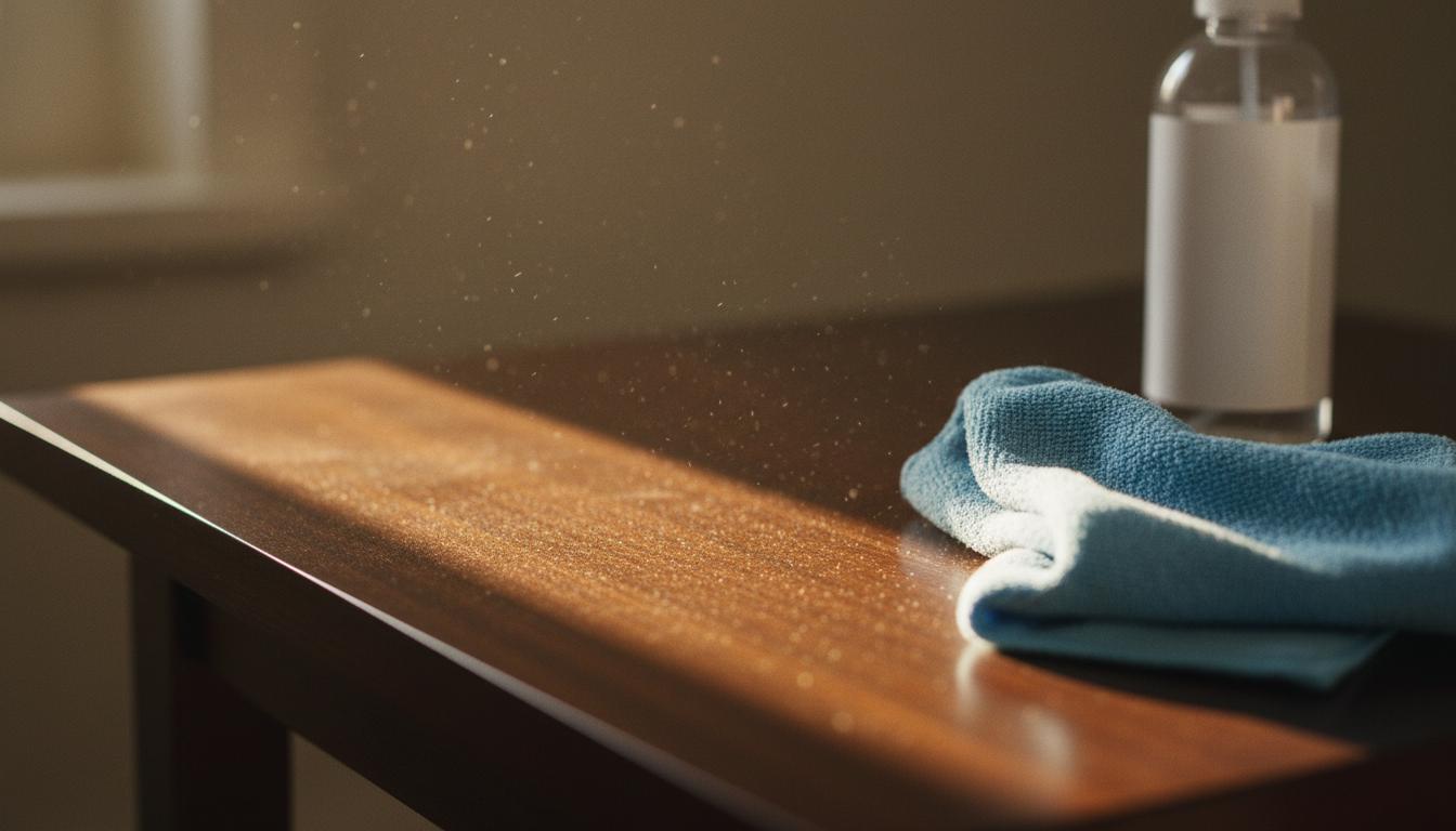 Dust on furniture showing cleaning need